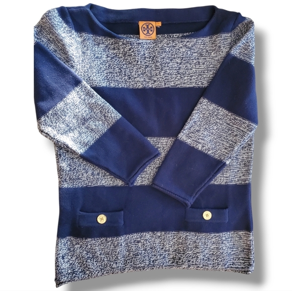 Tory BURCH Cotton & Merino Wool Knit Nautical Stripped Sweater Size Large - Picture 7 of 11